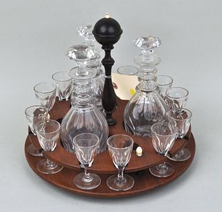 Turned Wood Bone Mounted Glass Cordial Set For 12