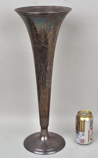 Large Tiffany Sterling Silver Trumpet Form Vase