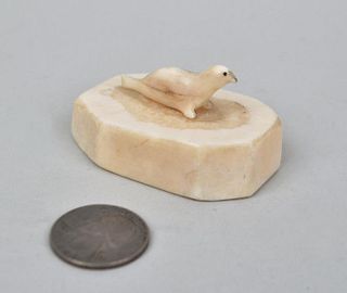 Inuit Bone Carving of Seal On Ice