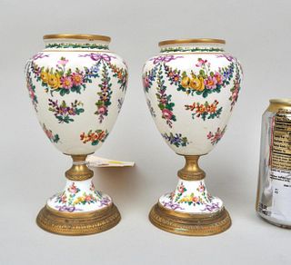 Pair Sevres Porcelain Potpourri Vases