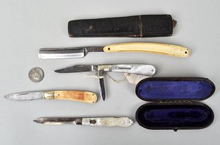 Group of Pocket Knives, Straight Razor