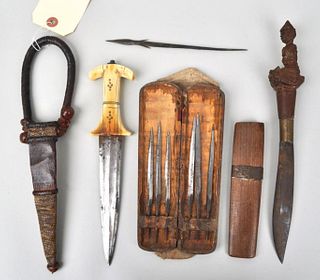Two Ethnic Cased Knives & Cased Arrow Tips
