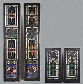 Important Group Four Stained Glass Panels