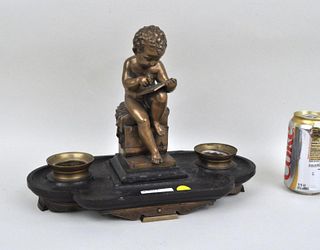 Antique Bronze & Marble Figural Inkwell