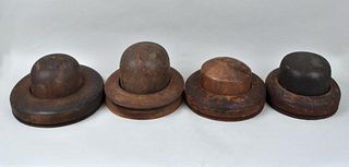 Four Vintage Two Part Wooden Hat Forms