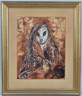 John MacKenzie, Owl Portrait, W/C On Paper