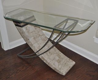 MCM Glass, Metal & Composition Console Table