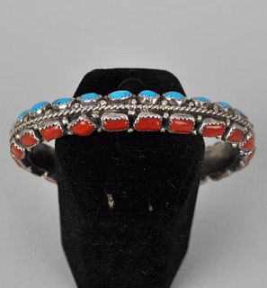 Zuni Sterling, Turquoise & Coral Cuff