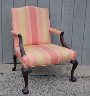 Georgian Style Upholstered Mahogany Library Chair