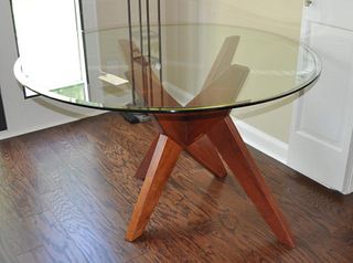MCM Round Glass & Fruitwood Center Table