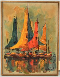 Louise Hubyack, MCM Sailboat Painting
