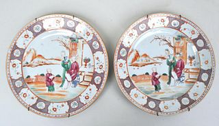 Pair Chinese Export Polychrome Plates