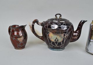 Japanese Art Nouveau Silver Overlay Teapot/Creamer