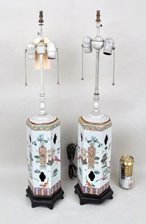 Pair Chinese Porcelain Lanterns, As Lamps