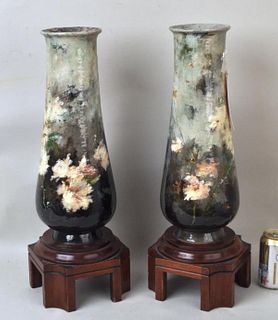 Pair Contemporary Porcelain Vases/Stands