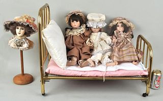 Group Four Dolls & Miniature Brass Bed
