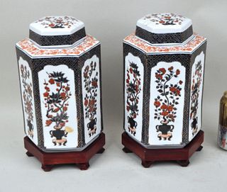 Pair Chinese Porcelain Octagonal Form Tea Jars