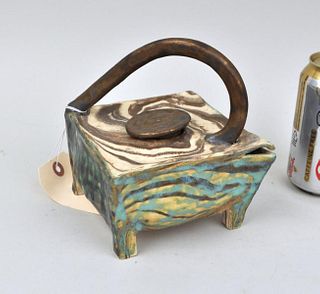 Unusual Slip Glazed Basket Form Teapot Container