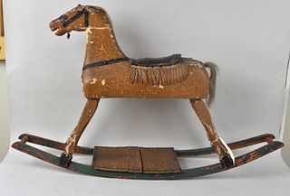 Antique Folk Art Painted Wood Rocking Horse
