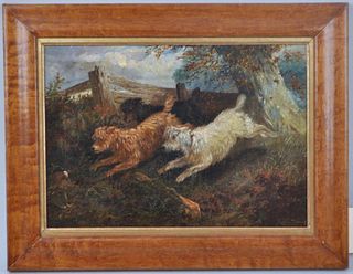 H. Woollett English O/C Two Terriers In Field