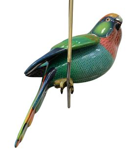 Sergio Bustamante (Mexican, b. 1949), parrot on a swing, papier mache, signed and editioned under the wing, "Sergio Bustamante, 59/100", height 25 inc