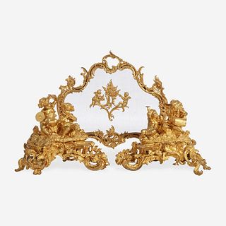 A Large Pair of Louis XV Style Gilt Bronze Figural Chenets