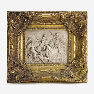A French Composition Marble Wall Plaque After Martin Moreau, dated 1868
