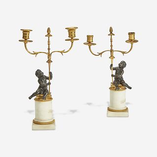 A Louis XVI Style Gilt and Patinated Bronze Candelabra 19th century