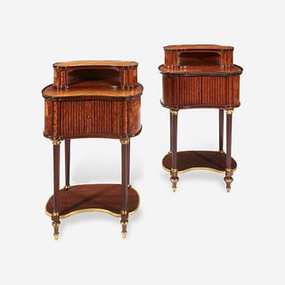 A Pair of Louis XVI Style Gilt-Bronze Mounted Fruitwood and Mahogany Side Tables Late 19th/early 20th century