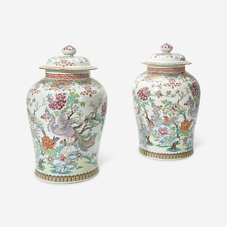 A Large Pair of Samson Chinese Export Style Famille Rose Covered Urns Late 19th/early 20th century