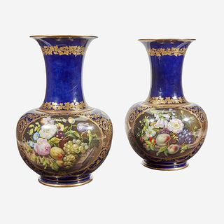 A Pair of Paris Porcelain Handpainted Floor Vases Bearing L. Rihouet labels, 19th century