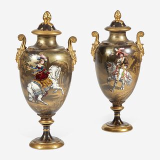 A Pair of Sèvres Style Parcel-Gilt and Enameled Covered Vases Signed J. Bailly, late 19th/early 20th century