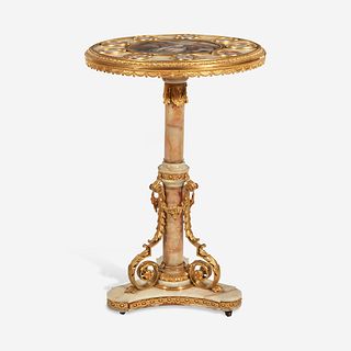 A Fine Sèvres Style Porcelain-Inset Gilt-Bronze Mounted Onyx Side Table Early 20th century