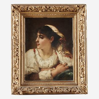 Joseph Coomans (Belgian, 1816–1889) Portrait of a Roman Peasant Girl in Profile
