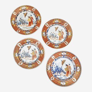 Four Chinese Imari Plates in the ‘Dames au Parasol’ Pattern 18th century