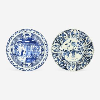 Two Large Chinese Blue and White Porcelain Dishes Kangxi to Yongzheng period