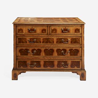 A George I Style Oak and Oyster Veneer Chest of Drawers 20th century