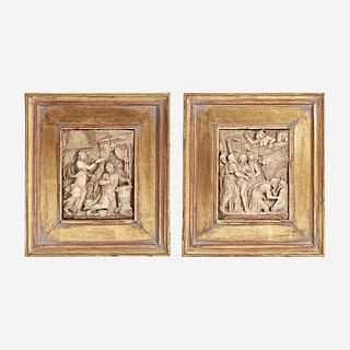 Two Framed Carved Alabaster Reliefs Probably Flemish, 16th/17th century