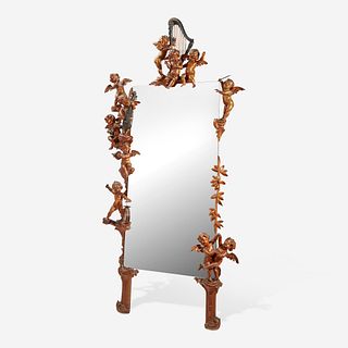 A Large Carved Wood and Glass Floor Mirror Early 20th century