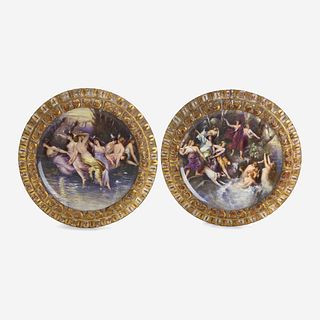 A Pair of Vienna Porcelain Hand-Painted Roundel Plaques Signed Seller, early 20th century