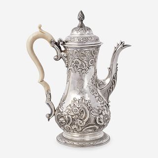 A George III Sterling Silver Armorial Coffeepot Probably John King, London, 1768