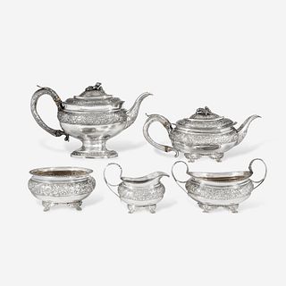 A George III Sterling Silver Five-Piece Coffee and Tea Service Alice & George Burrows, London, 1816