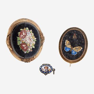 Two Micromosaic and Pietra Dura Brooches 19th century