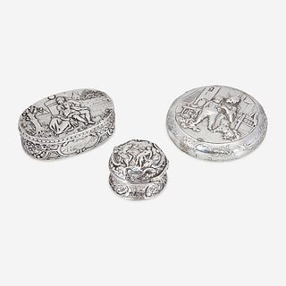 Three German Silver Patch Boxes Various makers, late 19th/early 20th century