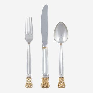 An American Parcel Gilt Sterling Silver Six-Piece Flatware Service for Eighteen Towle Silversmiths, Newburyport, MA, dated 1978