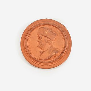 Jean-Baptiste Nini (French, 1717-1786) A terracotta bas-relief portrait medallion of Benjamin Franklin (1706-1790), dated 1777