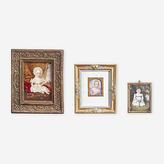 English School 19th Century A group of three portrait miniatures of young children