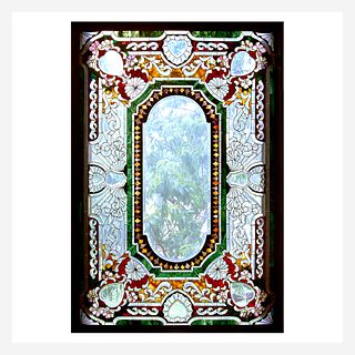 A Large Faceted, Colorless, and Stained Glass Window Panel