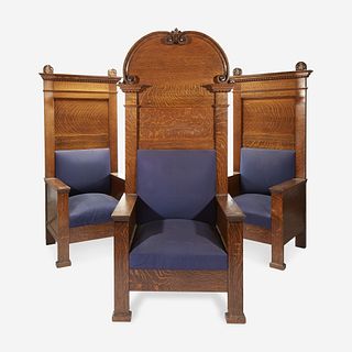 Three Large Oak Hall Chairs Early 20th century