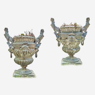 A Pair of Egyptian Revival Cast Metal Garden Urns* 19th/20th century